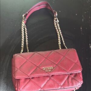Guess Red Quilted Crossbody Bag with Chain Strap